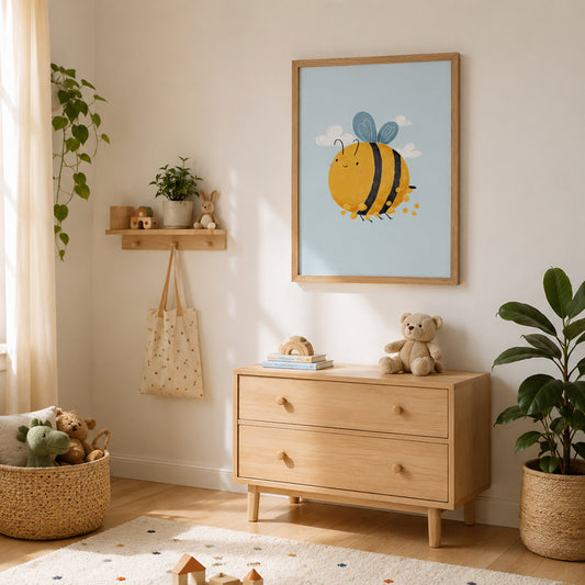 Happy Bee Wall Art Print for Nature Lovers