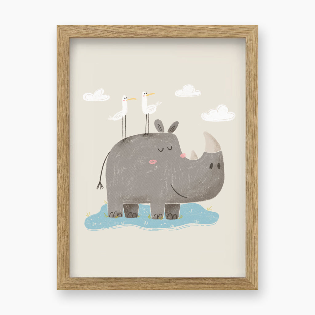 Gentle Rhino Wall Art Print for Kids Room Decor