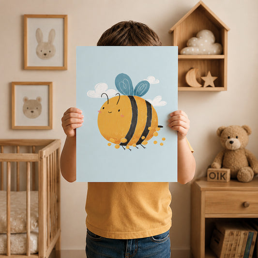 Happy Bee Wall Art Print for Nature Lovers