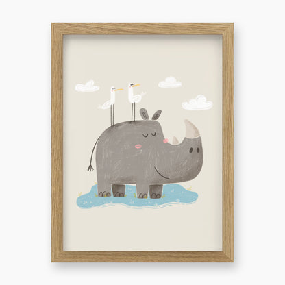 Gentle Rhino Wall Art Print for Kids Room Decor