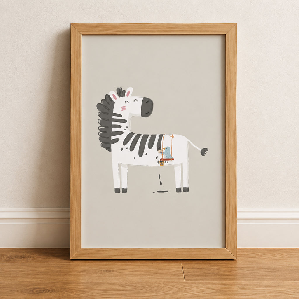 Happy Zebra Wall Art Print for Cozy Rooms