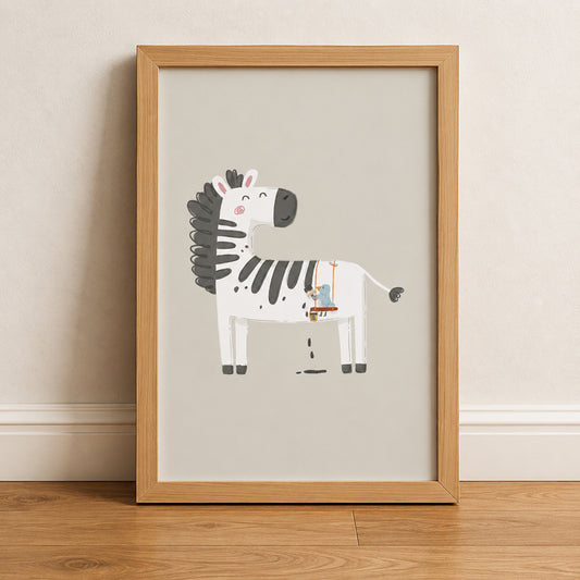 Happy Zebra Wall Art Print for Cozy Rooms
