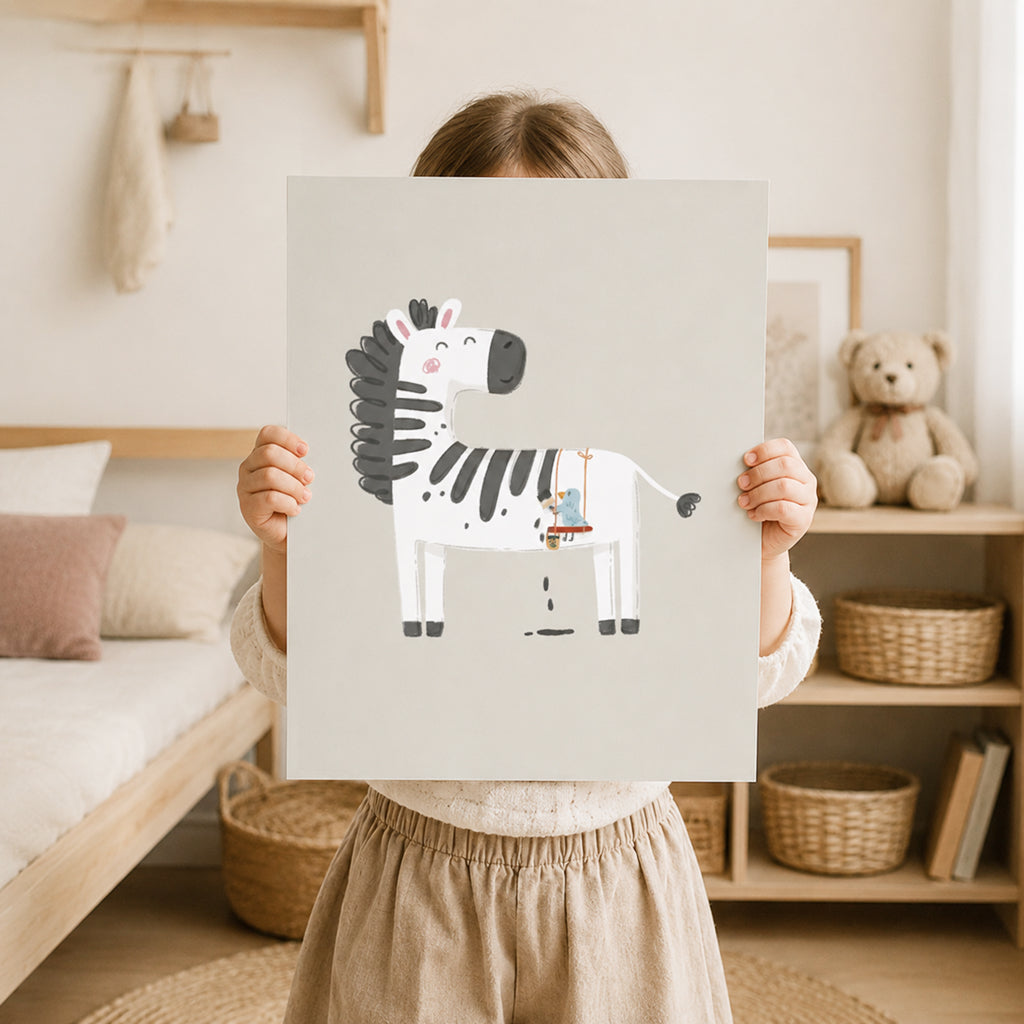 Happy Zebra Wall Art Print for Cozy Rooms