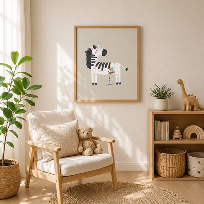 Happy Zebra Wall Art Print for Cozy Rooms